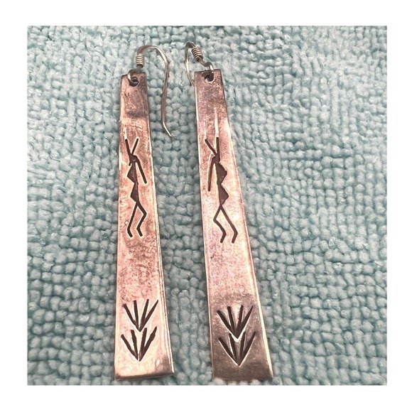 Jewelry - Vintage Sterling Silver Southwestern Earrings Dangle Kokopelli Sprout Symbols